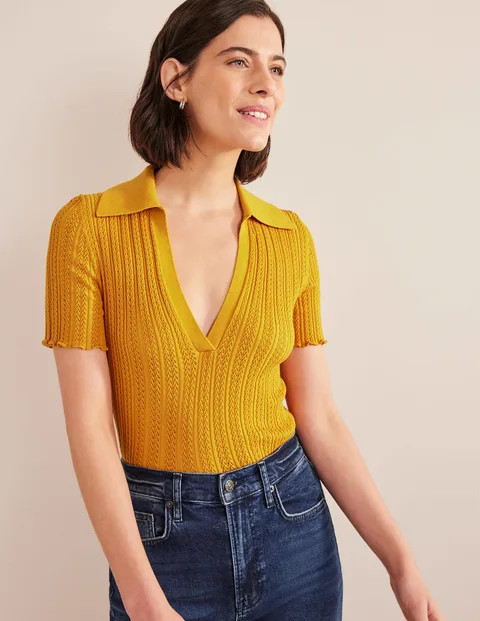 Ribbed Pointelle Collared Tee | Boden (US)