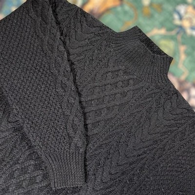 Vintage 80s CB 100% Wool Chunky Cable Knit Ski Sweater Fisherman Black Large | eBay CA