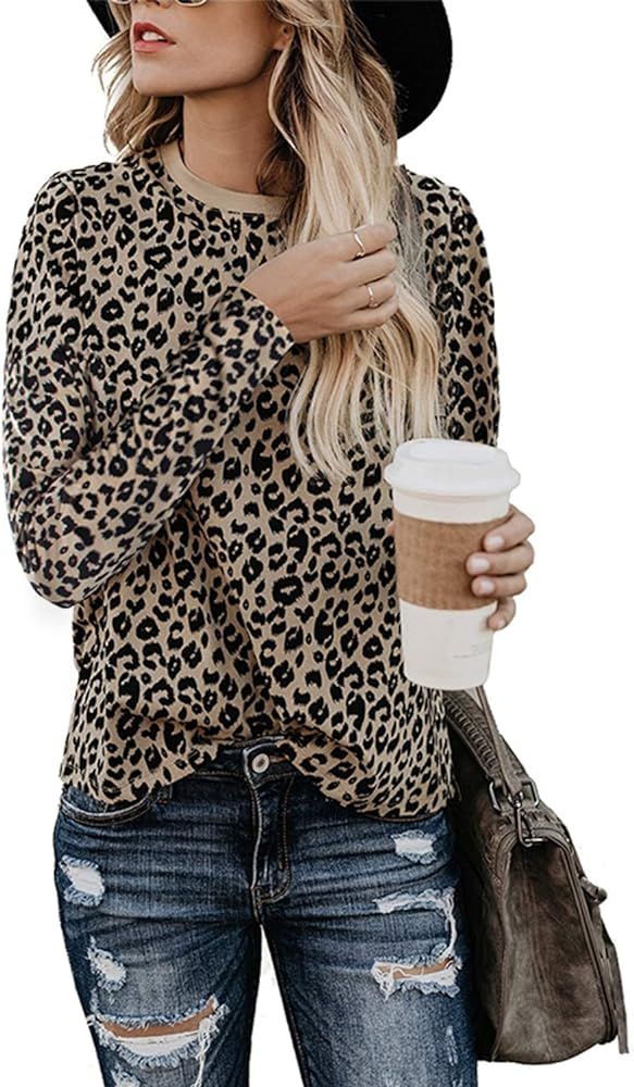 BMJL Women's Casual Leopard Print Tops Long Sleeve T Shirt Cute Blouse Graphic Tees | Amazon (US)