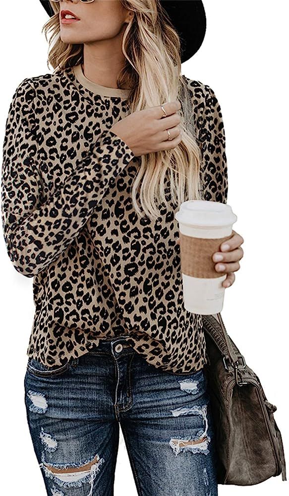 BMJL Women's Casual Leopard Print Tops Long Sleeve T Shirt Cute Blouse Graphic Tees | Amazon (US)