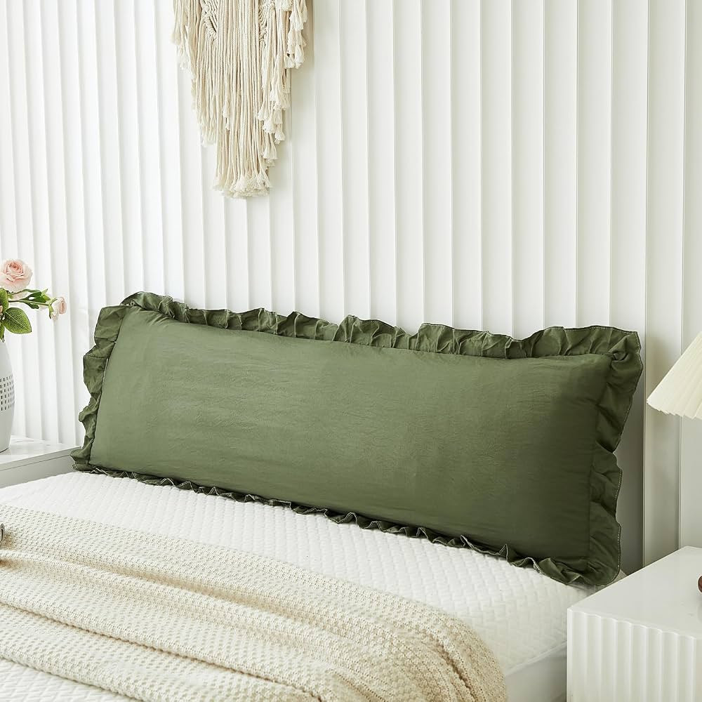 Olive Green Body Pillow Cover 20x54inches Long Pillowcase Ruffled Pillowcases Shabby Chic Ruffled... | Amazon (US)