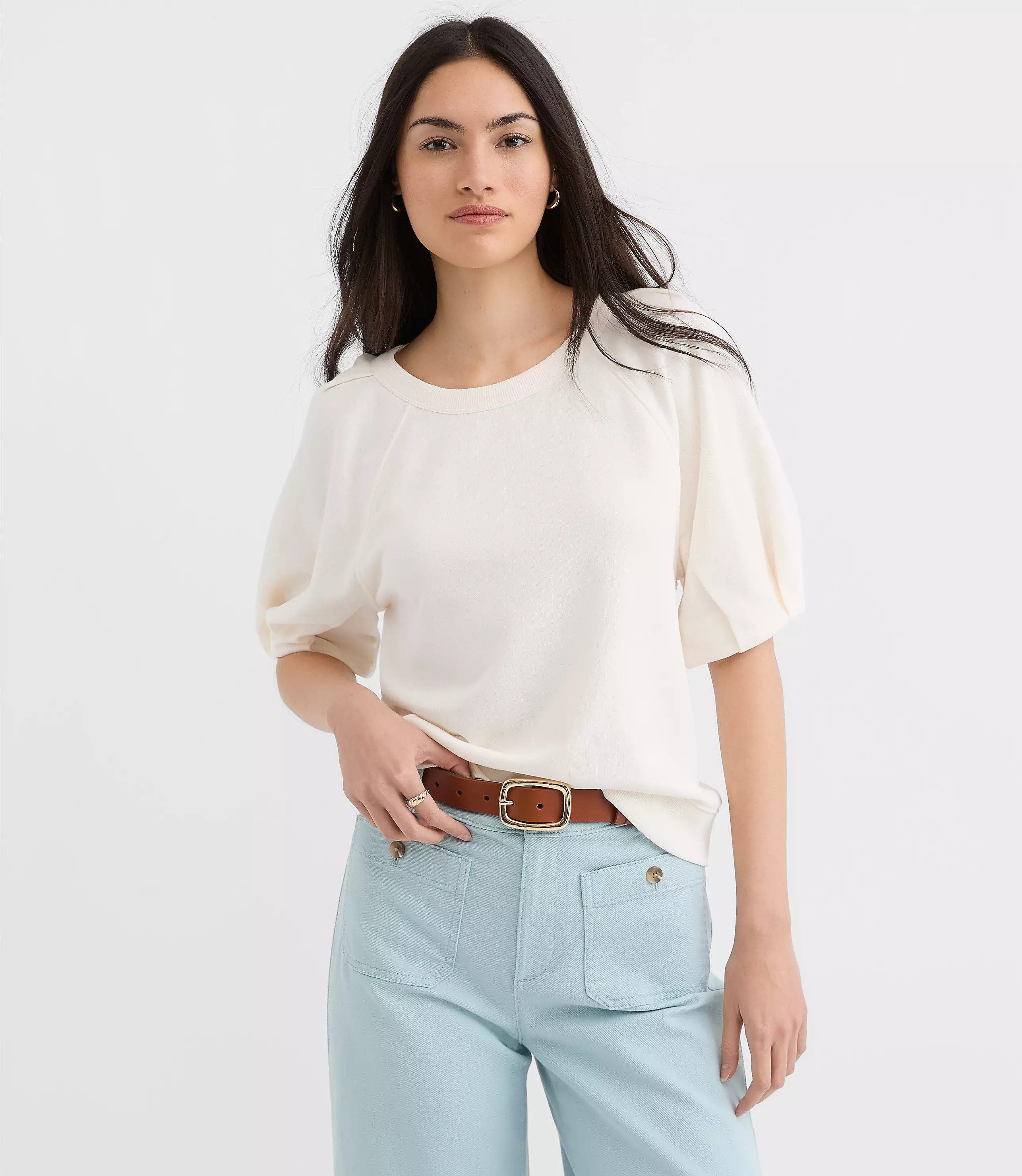 Pleated Puff Sleeve Sweatshirt | LOFT