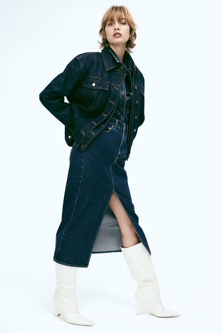 Denim Midi Skirt - Dark denim blue - Ladies | H&M US | H&M (US + CA)