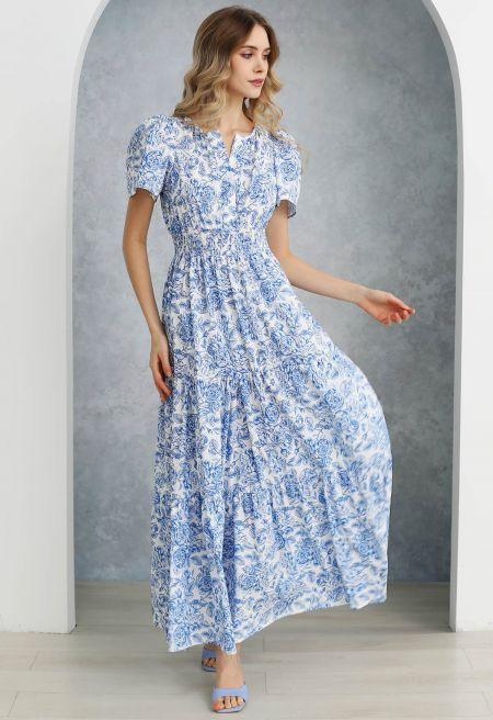 Ebullient Blue Flower Printed Maxi Dress | Chicwish