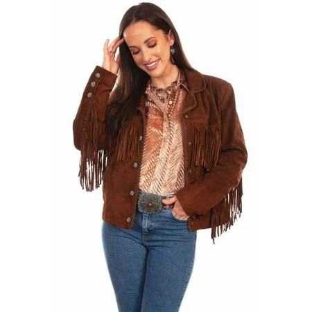 Scully Womens Suede Jacket with Fringe & Lacing Caf Brown - Extra Small | Walmart (US)