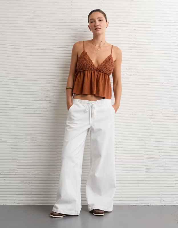 AE Sunchaser Knit Crochet Babydoll Cami | American Eagle Outfitters (US & CA)