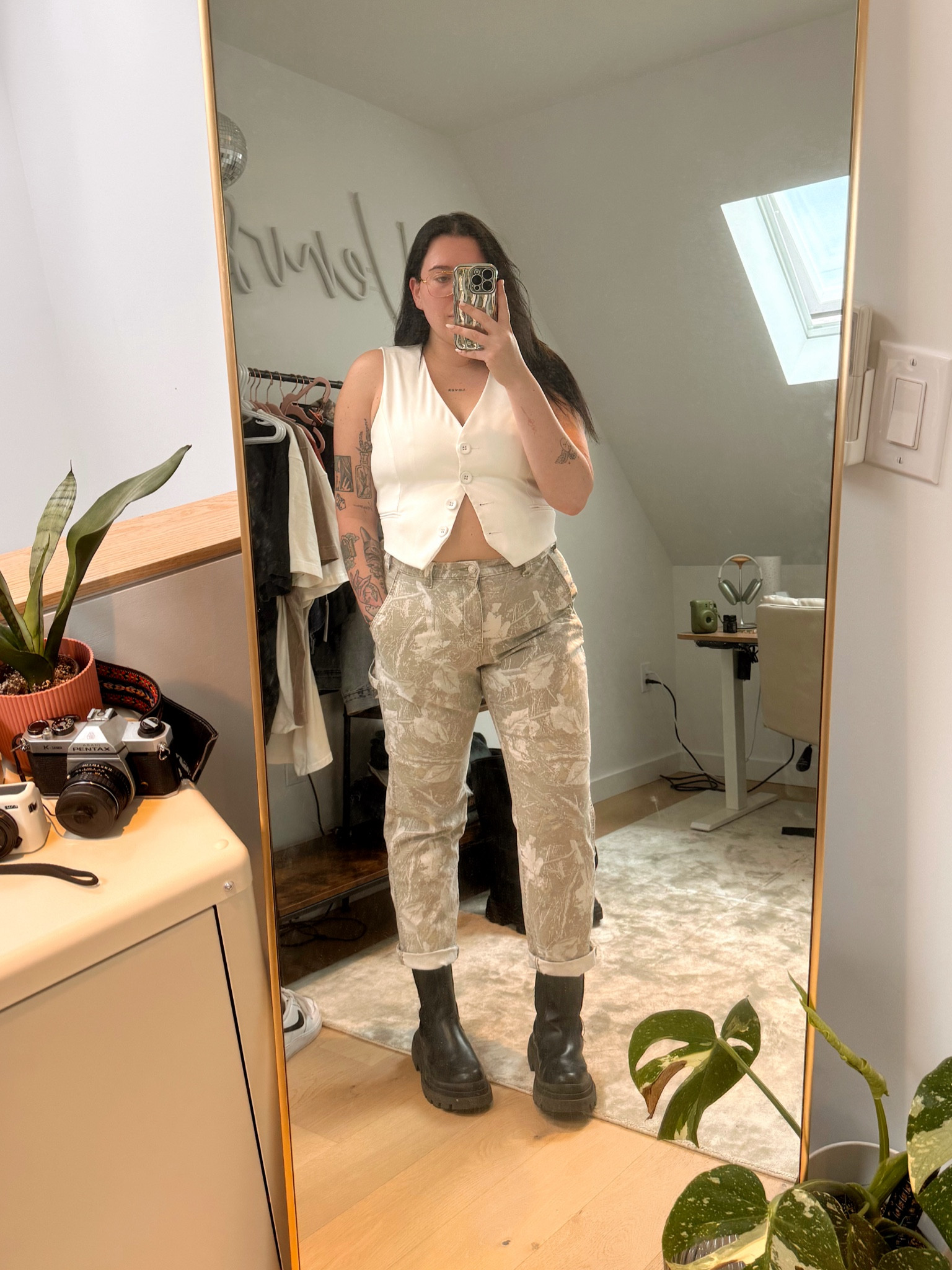 Explore bold and confident masc lesbian style with this striking outfit! 🌟 Featuring Abercrombie men’s camo pants paired with a sleek white vest, sturdy combat boots, and stylish sunglasses. Perfect for anyone looking for lesbian fashion inspiration or midsize outfit ideas (size 14-16). Dive into a world where fashion meets identity! #LesbianStyle #MascFashion #MidsizeFashion #Size14Fashion #CombatBootsStyle #SunglassesLook #VestOutfit #CamoPants

#LTKmidsize #LTKmens #LTKstyletip