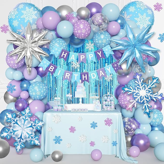 Ouddy Life 190Pcs Frozen Balloon Garland Arch Kit, Frozen Birthday Party Decorations Fringe Curta... | Amazon (US)