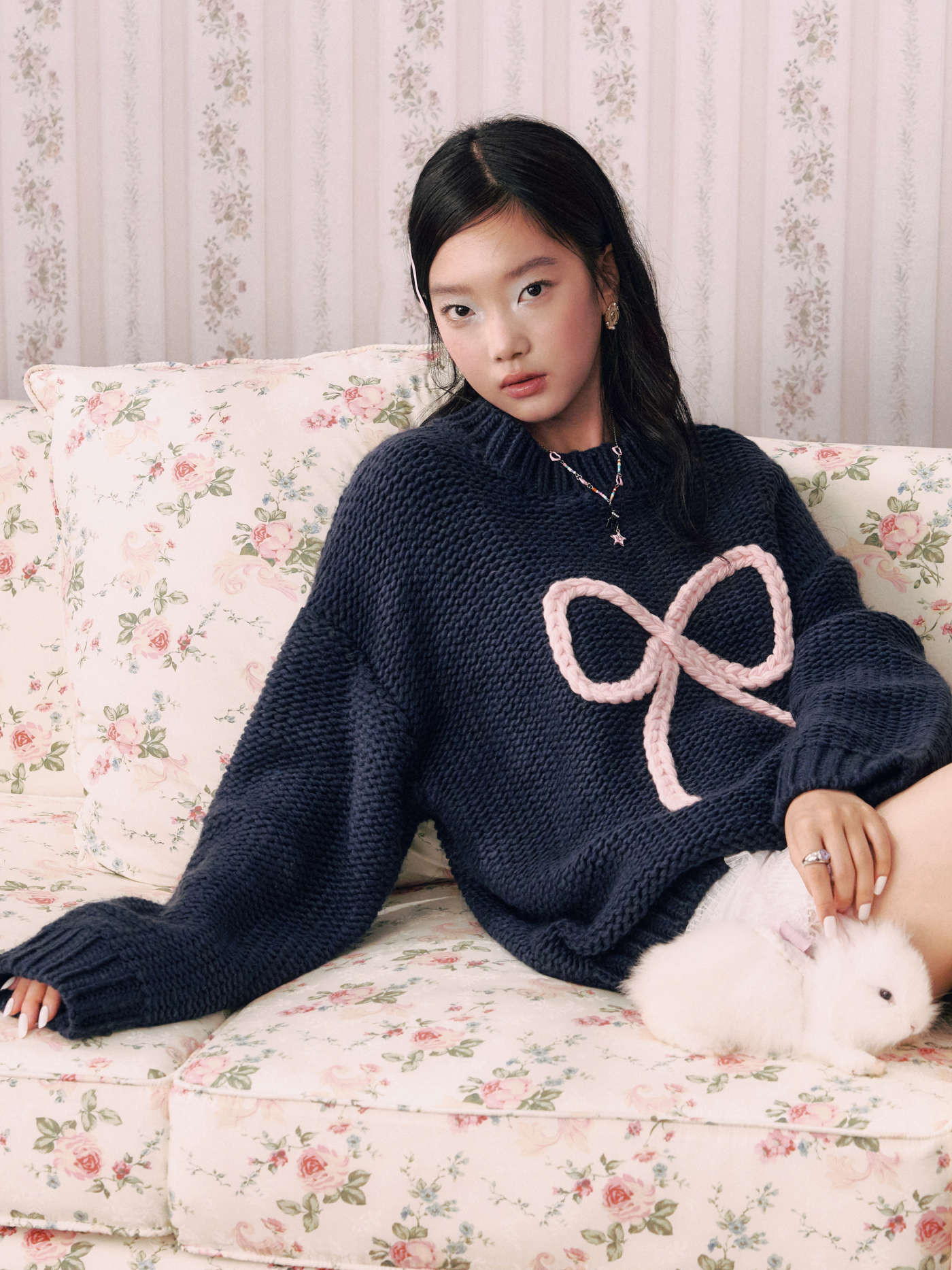 Crochet Knit Crochet Round Neckline Bowknot Oversized Chunky Sweater For Daily Casual | Cider