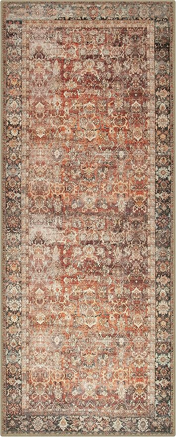 Adiva Rugs Machine Washable Area Rug for Living Room, Bedroom, Bathroom, Kitchen, Printed Persian... | Amazon (US)