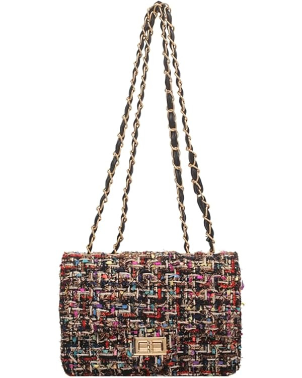 Women's Tweed Plaid Square Bag, Large Capacity Quilted Woven Embroidered Shoulder Bag, Ladies Woo... | Amazon (US)