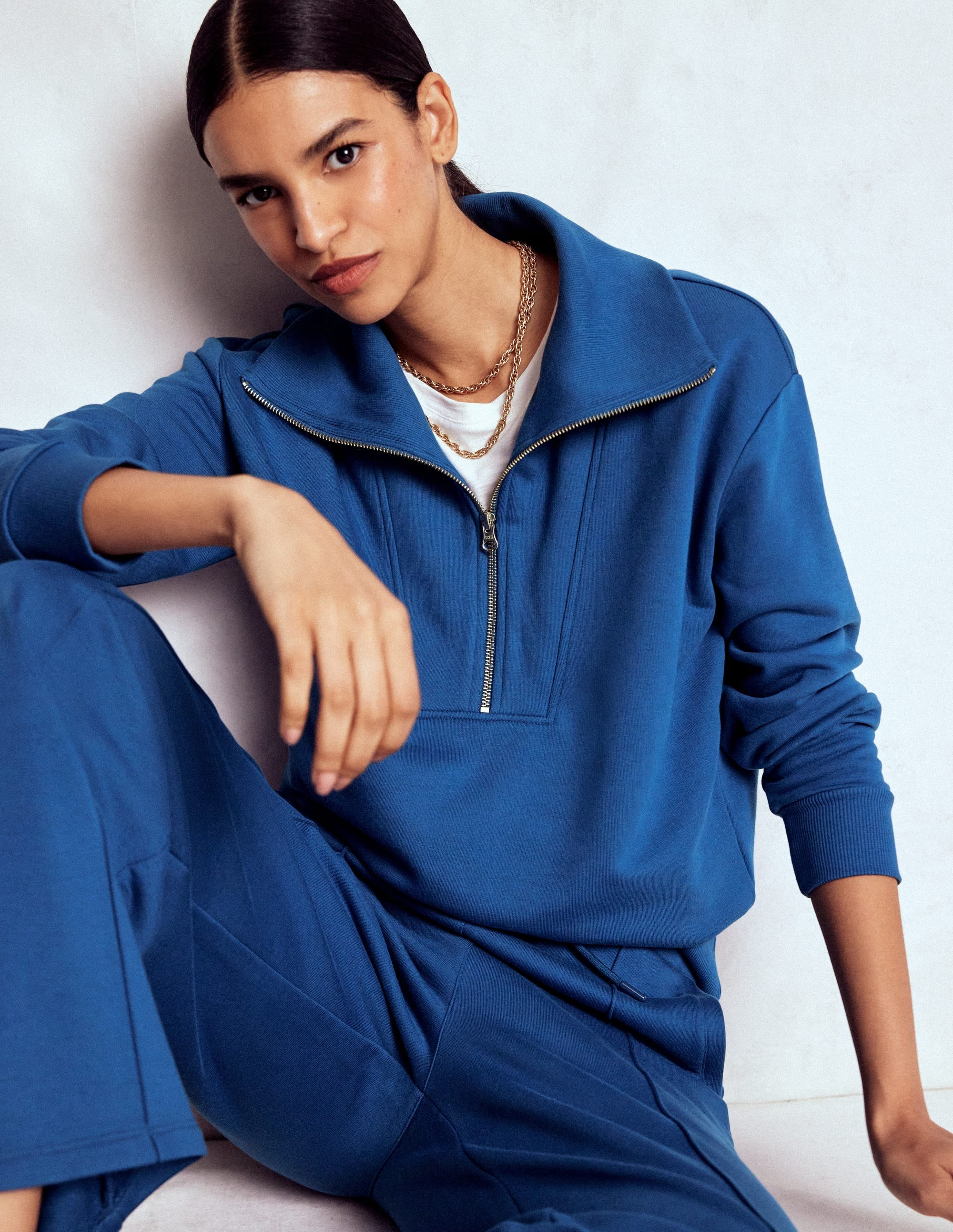 Panelled Half-zip Sweatshirt-Tourmaline Blue | Boden (US)