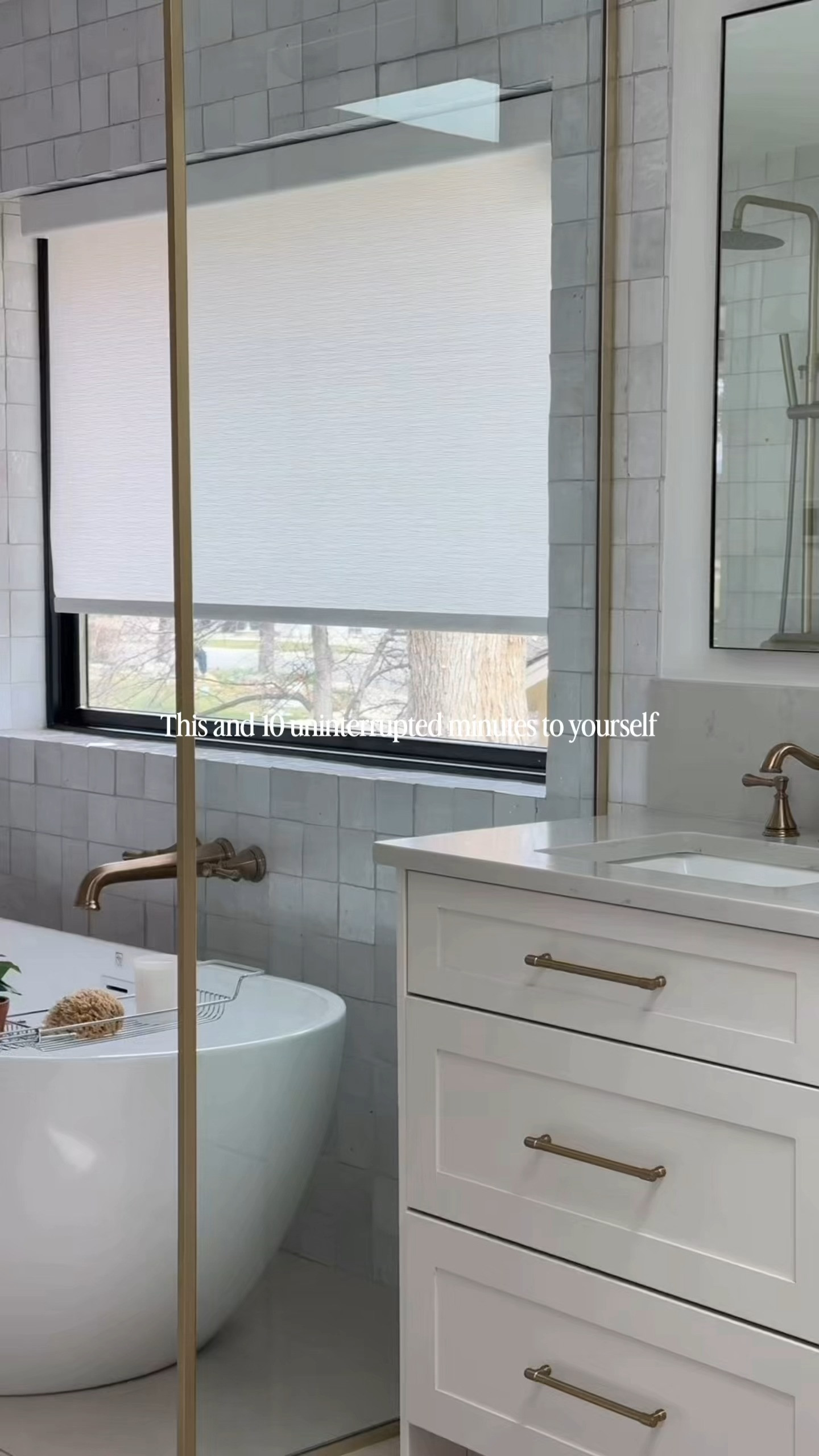 The motorized blinds instantly make the room feel calmer, the bath pillow makes it way too easy to stay in a little longer, and the bath caddy holds all my little favorites while I soak in the bubbles and enjoy the silence. Just a few simple bathroom finds that make those rare moments to yourself feel a little more special.
 

 