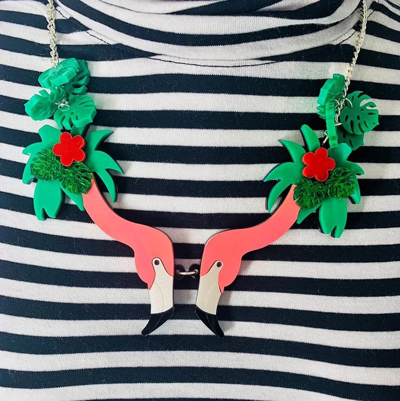 Flamingo Necklace, Plastic Jewellery, Plastic Animal Jewellery, Acrylic Jewellery, Handmade Jewel... | Etsy (Global)