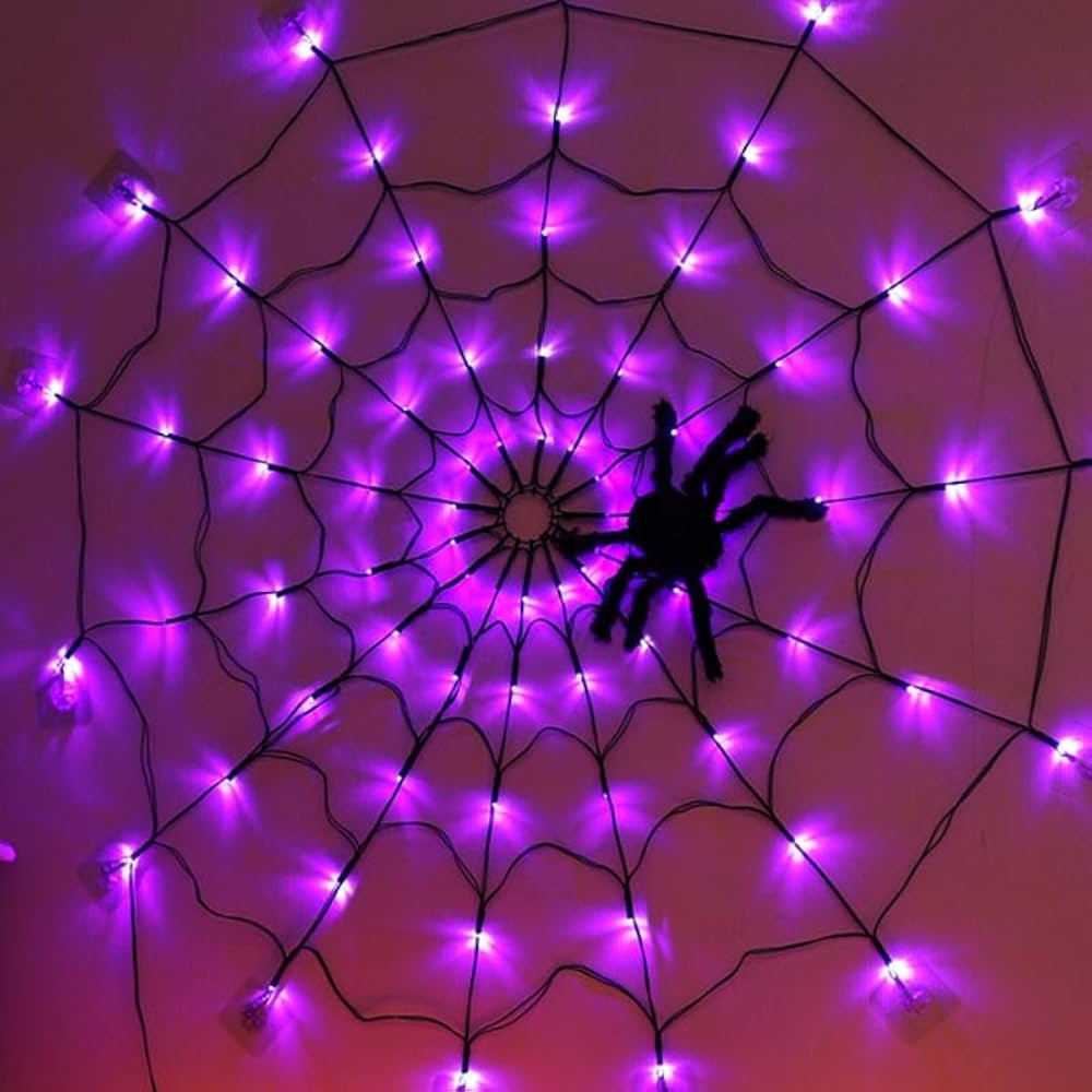 Halloween Spider Web Lights, 4FT Diameter 70 LED Waterproof Net Lights with Plush Spider, 8 Modes... | Amazon (US)