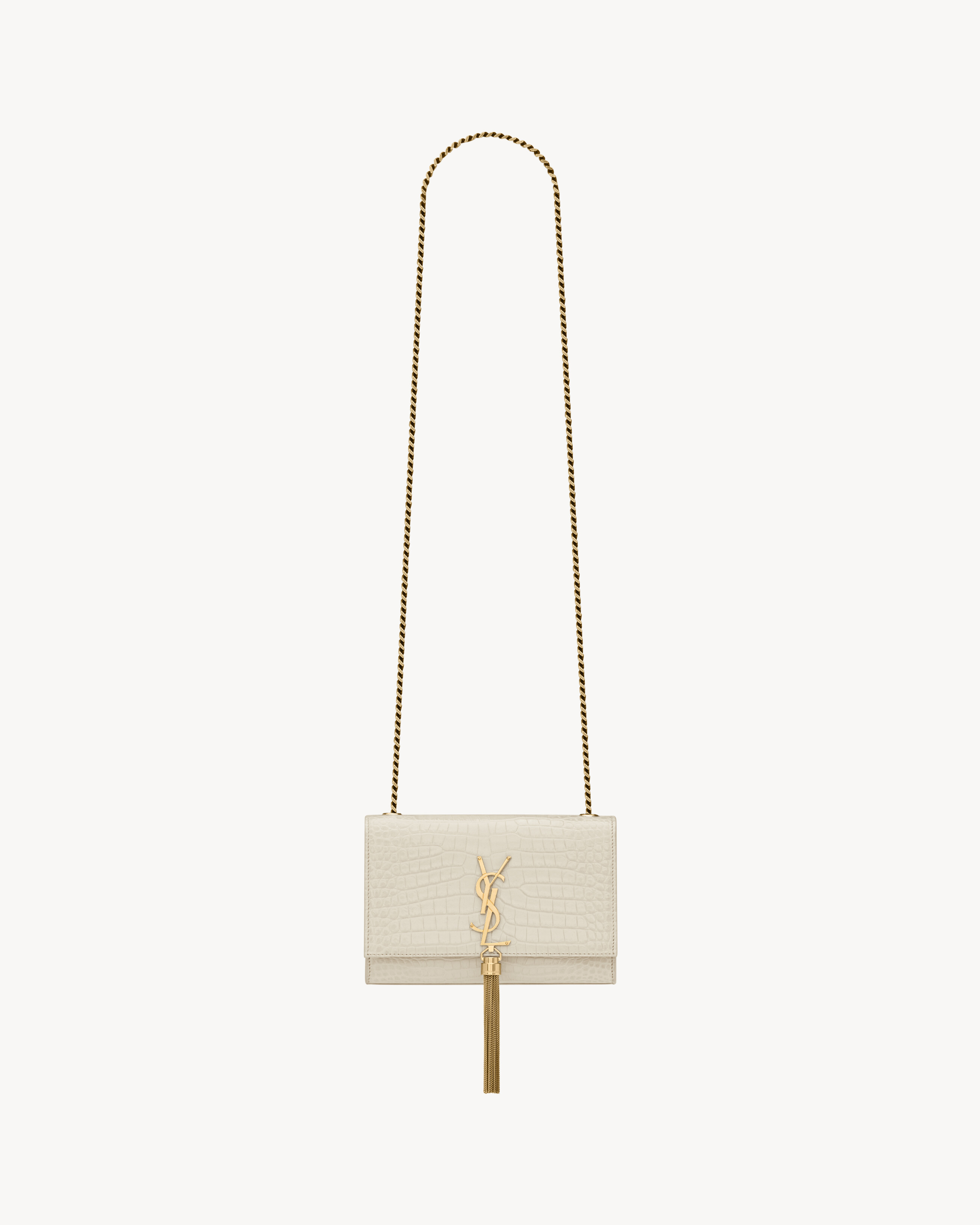 Saint Laurent Kate Small Tassel In Crocodile-Embossed Leather - White - Women - One Size | Saint Laurent Inc. (Global)