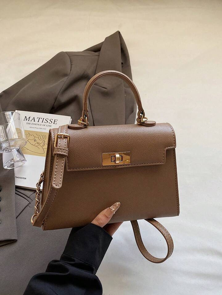 Neue Modische Klassische Handtasche In Unifarbe Mit Drehverschluss-Dekoration. Damen Lässig Handtasche, Kann Über Eine Schulter Getragen Werden. Besonders Geeignet Für Verschiedene Aktivitäten Wie Tägliche Reisen, Pendeln, Einkaufen Usw. Kann Auch Als Geschenk An Freunde Oder Familie Vergeben Werden. | SHEIN