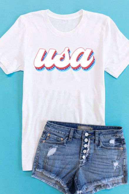 USA Multi Graphic Tee White | The Pink Lily Boutique