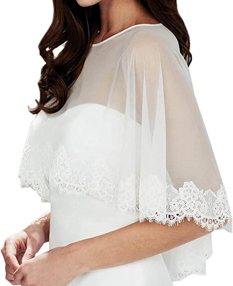 This item:  Grettytling Women Lace Shawl Wrap for Bride with Embroidered Lace Tulle Wedding dress... | Amazon (US)