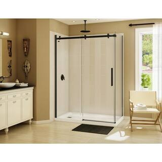 Halo 60 in. x 33-7/8 in. Frameless Corner Sliding Shower Enclosure in Dark Bronze | The Home Depot