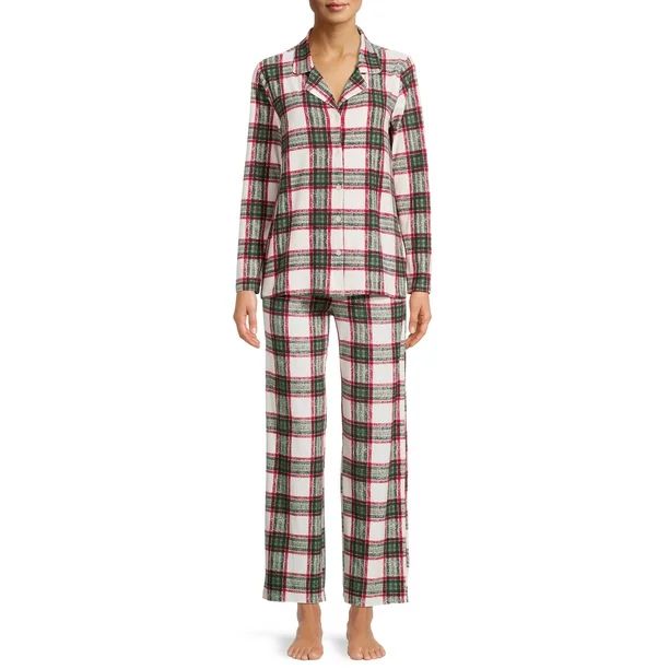 Derek Heart Women's Notch Collar Plaid Matching Family Christmas Pajamas Set, 2-Piece - Walmart.c... | Walmart (US)