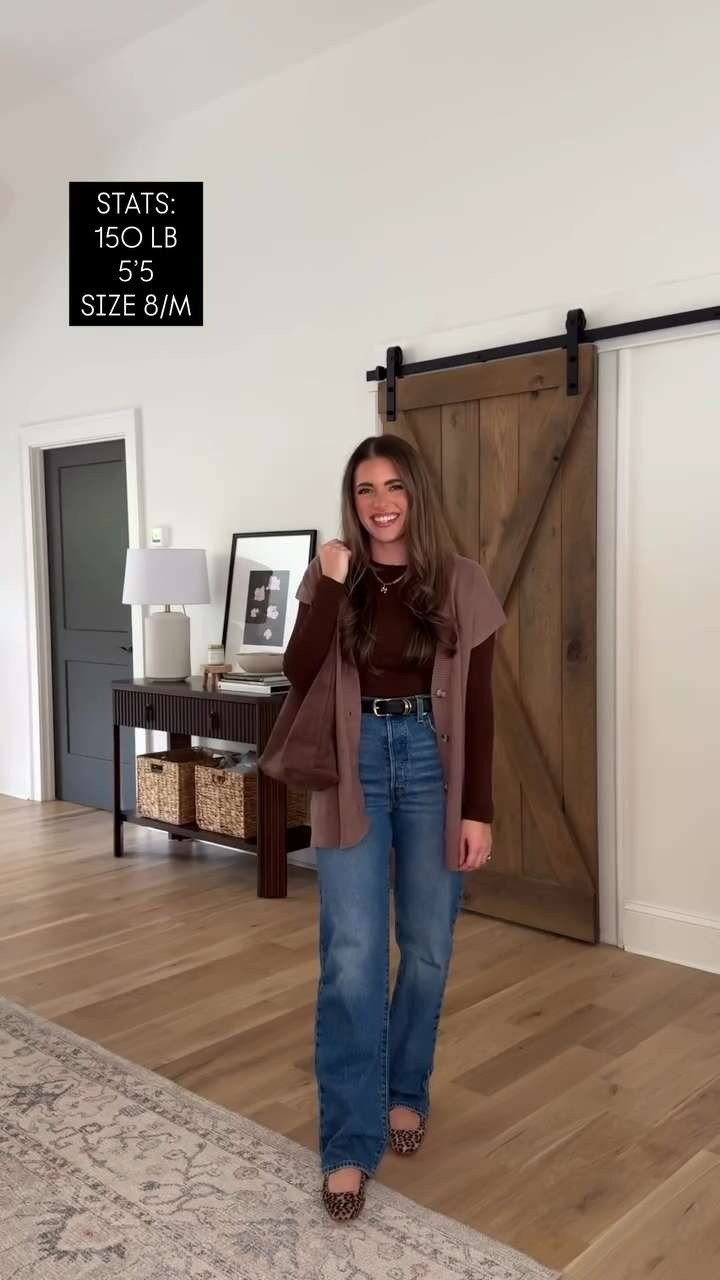 Fave Amazon jeans ever. Perfect amount of stretch. TTS - 29. Full length. I'm 5'5. My waist 29” & hips 40”. Fave comfy long sleeve tee in coffee (so stretchy), sweater vest in nutmeg both TTS - M • fave gloss shade sunrise blush 

 #LTKdayinmylife #LTKootd #LTKStyleTip