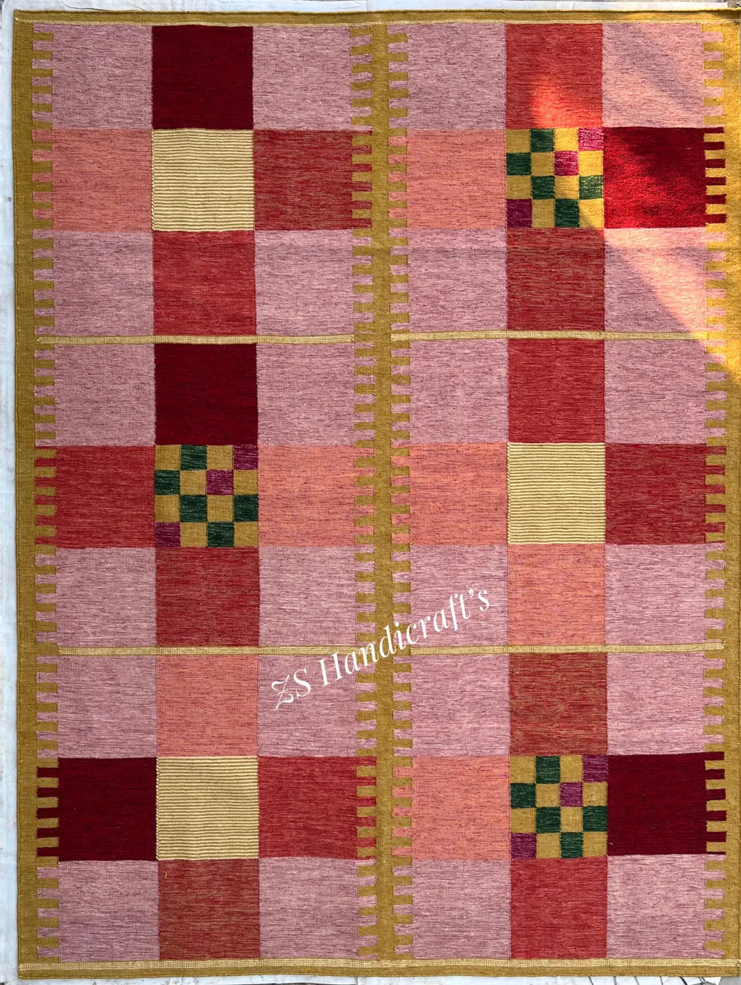 Red Swedish Scandinavian Inspired High Quality Handwoven Wool Rug Flatweave Kilim Rug for Bedroom... | Etsy (US)