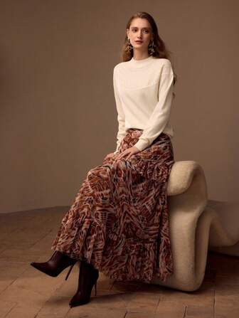 MOTF PREMIUM SOLID MOCK NECK DROP SHOULDER OVERSIZE POINTELLE KNIT YOKE SWEATER | SHEIN | SHEIN