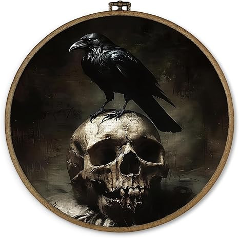 dvhdajed Vintage Gothic Raven Skull Round Wall Art Decor,Halloween Gifts, Dark Academia Skeleton ... | Amazon (US)