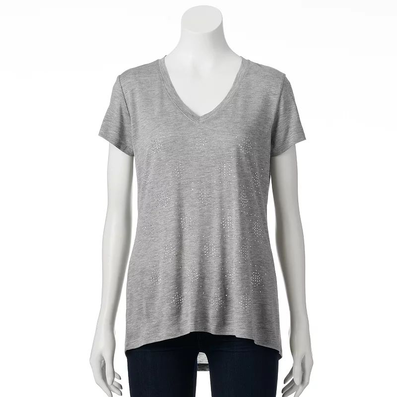 Apt. 9 Embellished Slubbed V-Neck Tee - Women's, Size: X SMALL, Grey | Kohl's