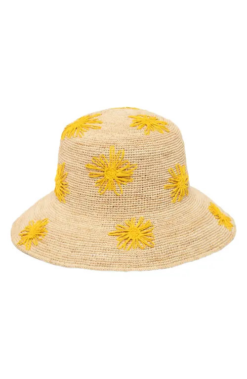 San Diego Hat Sol Embroidered Raffia Bucket Hat in Yellow at Nordstrom | Nordstrom