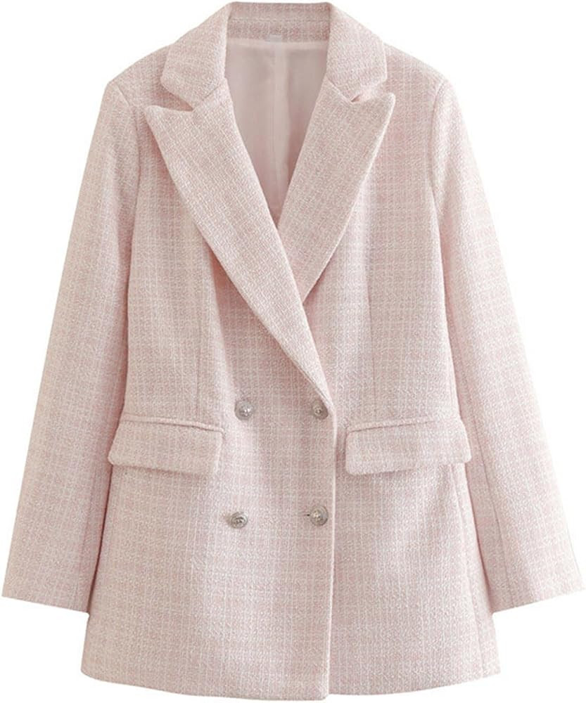 Womens Tweed Blazers Jackets Trendy Long Sleeve Double Breasted Lapel Suits Blazer Elegant Dressy... | Amazon (CA)