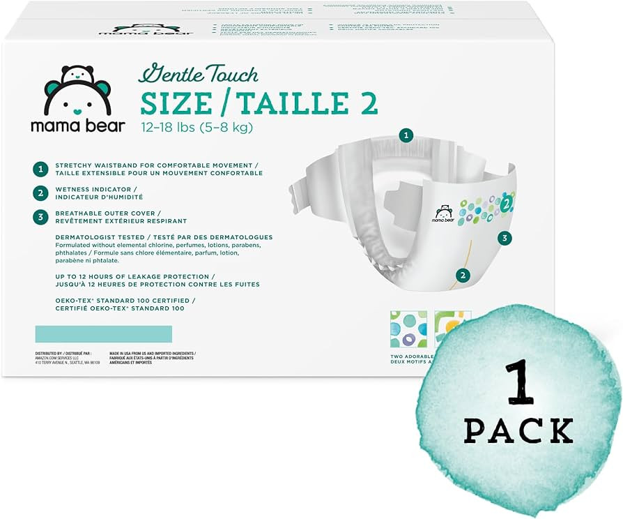 Amazon Brand - Mama Bear Gentle Touch Diapers, Hypoallergenic, Size 2, 184 Count (4 packs of 46),... | Amazon (US)