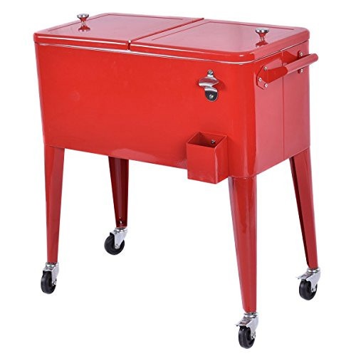 Giantex 80 Quart Patio Rolling Cooler Cart Ice Beer Beverage Chest Party Portable with Wheels, Red | Amazon (US)