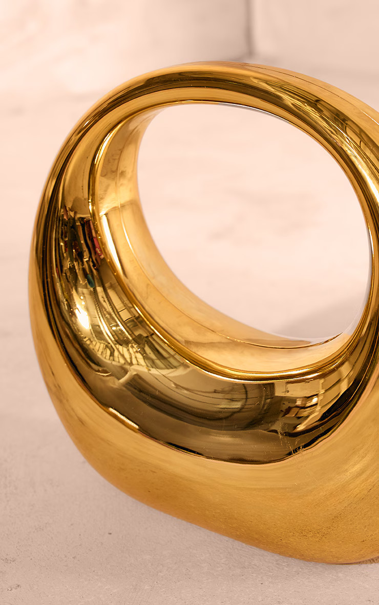 Gold Hard Smooth Curve Hand Bag | PrettyLittleThing US