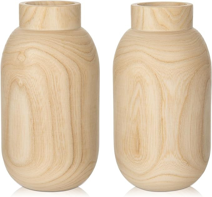 2-Packs Handmade Wooden Flower Vase, 6.4" Small Wood Vase Decoration for Flower Arrangement Home ... | Amazon (US)