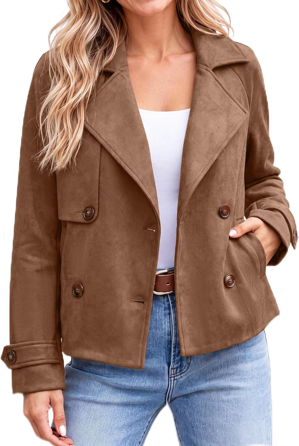 Simplee Womens Faux Suede Casual Fall Long Sleeve Jacket | Amazon (US)