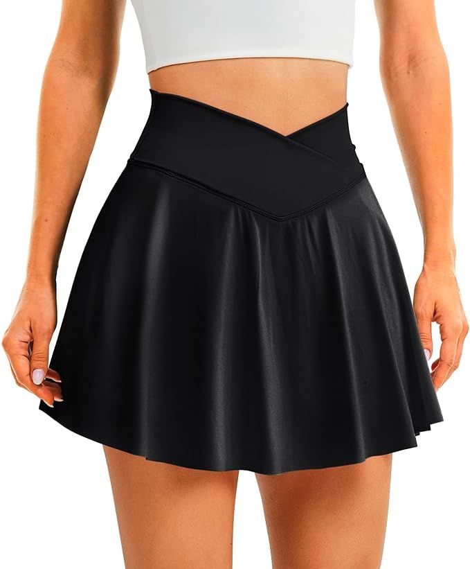 DLOODA Womens Tennis Skirt with Pockets Shorts Crossover High Waisted Athletic Skorts Skirts for ... | Amazon (US)