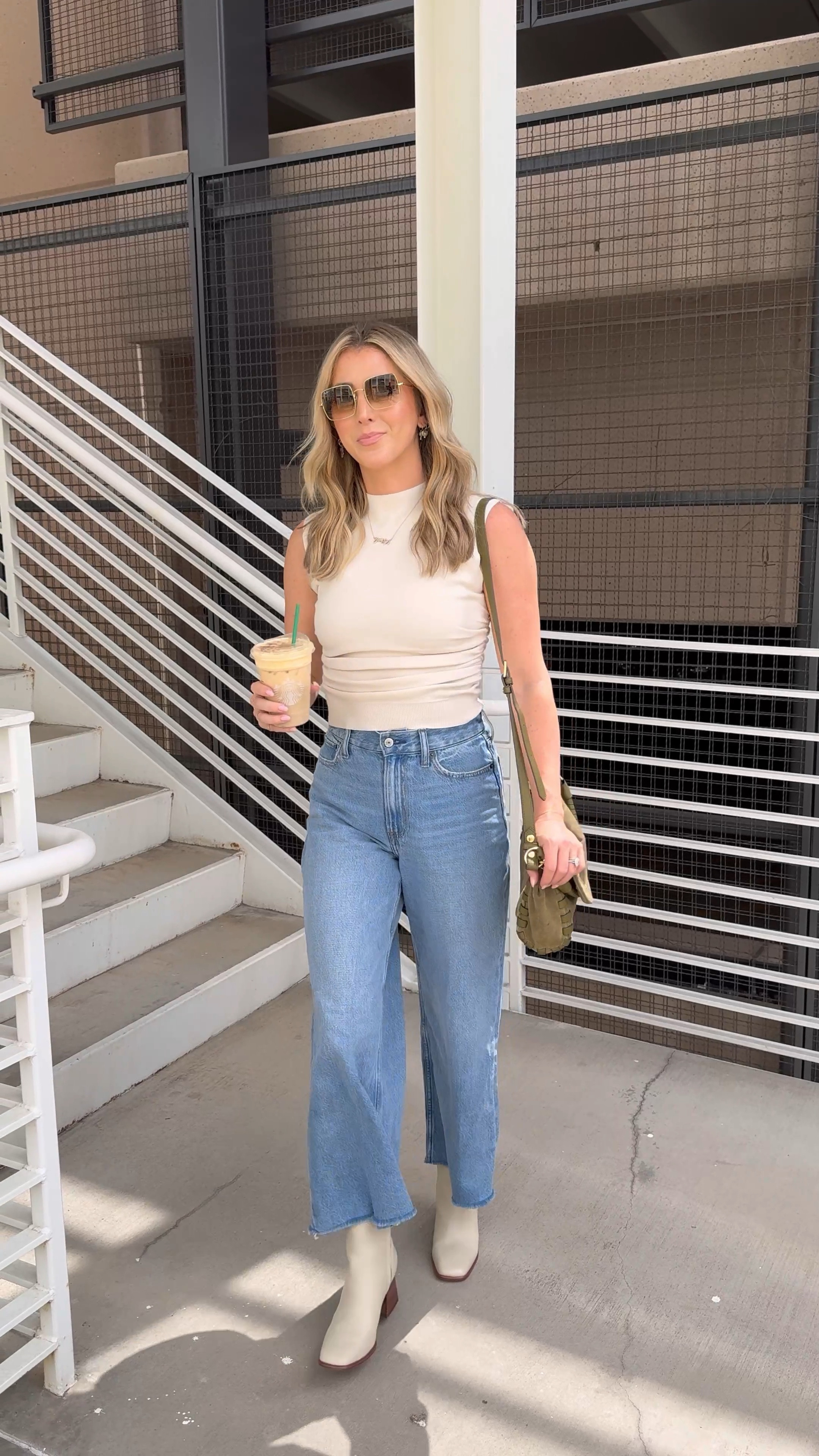 Pre fall wide leg jeans outfit I love!! Jeans and tank top both run tts. Bag is new. Suede is so fall!!! Booties run tts. Sunglasses are an Amazon find I’ve had for years and love  

#LTKStyleTip #LTKFindsUnder50 #LTKFindsUnder100