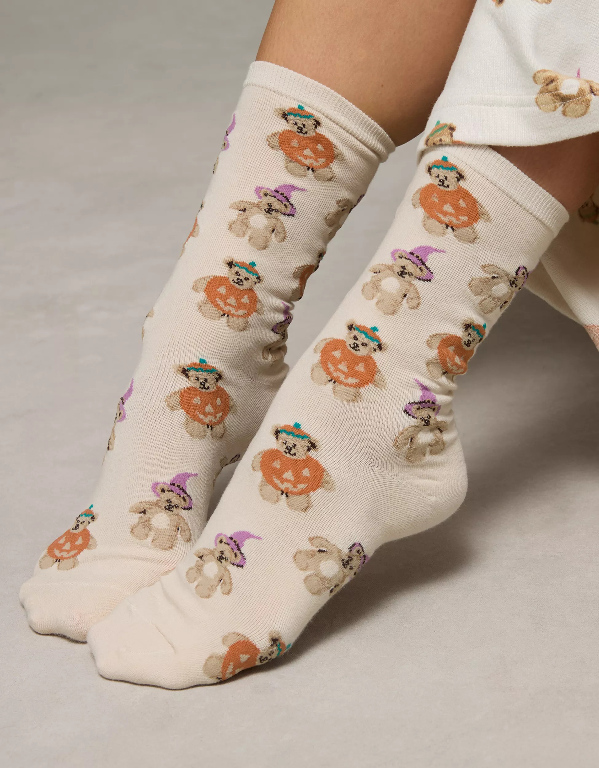 AE Pumpkin Teddy Bear Crew Socks | American Eagle Outfitters (US & CA)
