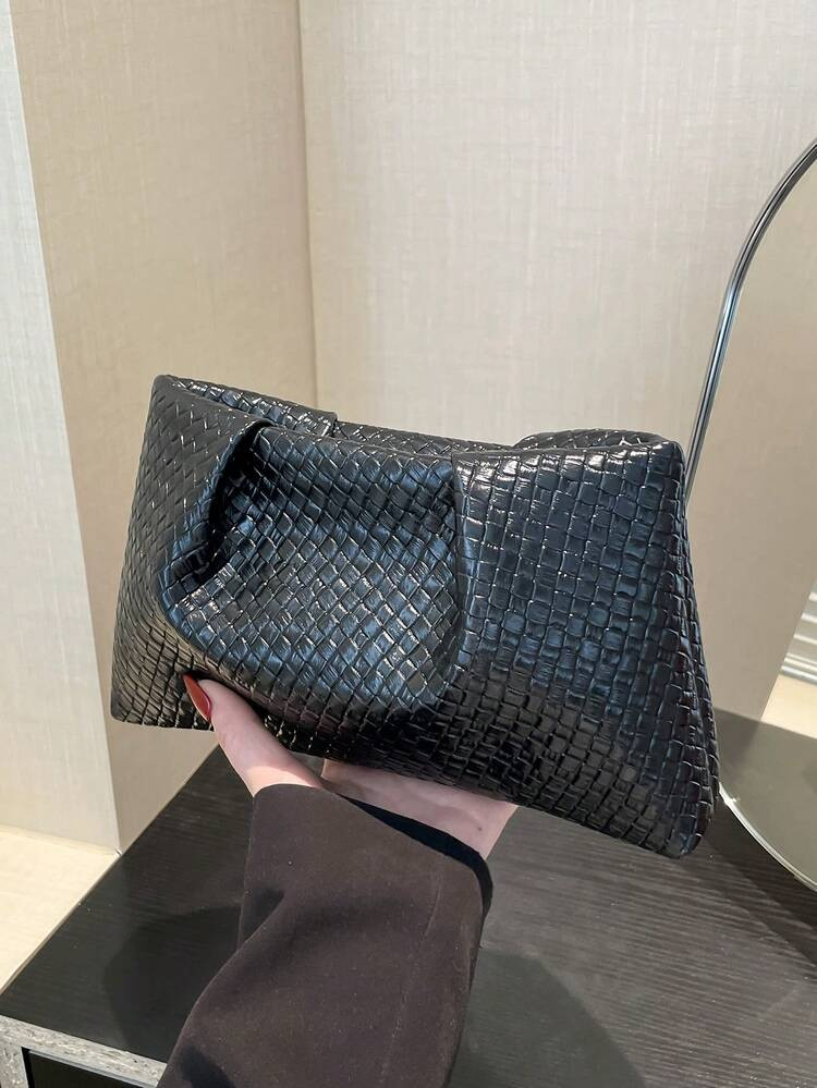 Spring & Summer New Fashion Solid Color Clutch Bag, Woven Texture, Crease, Ruched Cloud Design Casual Envelope Bag, Makeup Bag, Travel Accessory, Liner Bag, Toiletry Bag, Storage Pouch | SHEIN