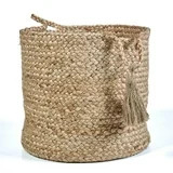 LR Home Braided Round Jute 19" Storage Basket with Handles, Natural/Tan Solid | Walmart (US)