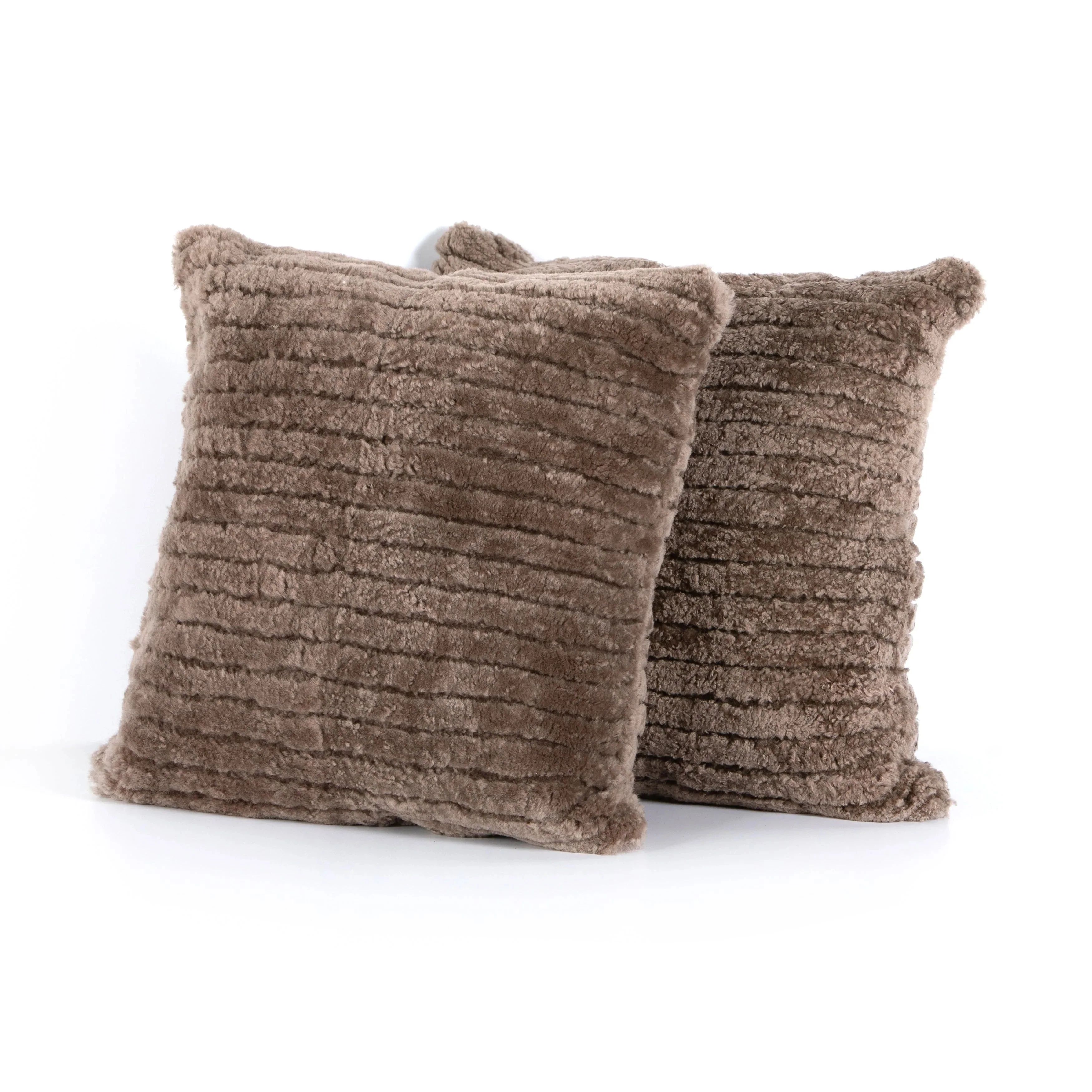 Banded Sheepskin Pillow Brown - Set of 2 | Burke Decor