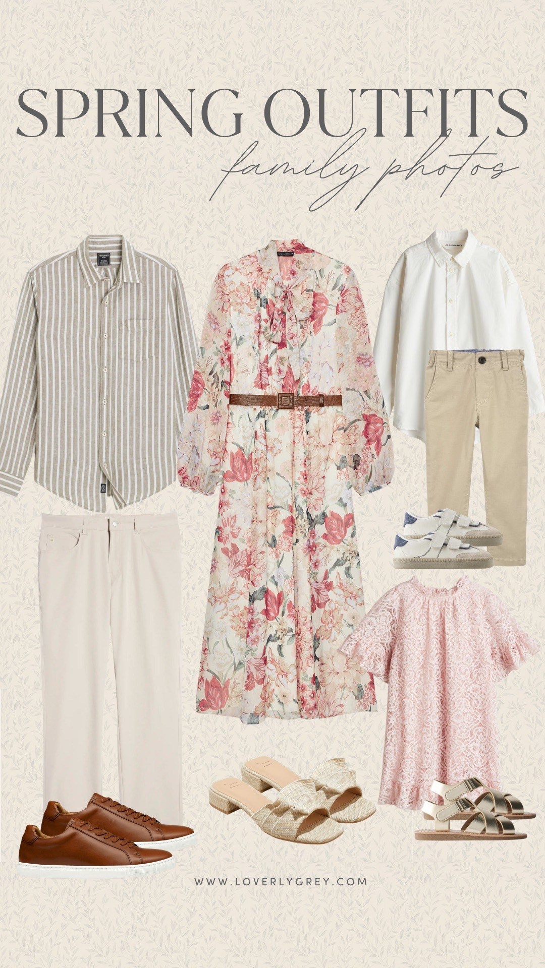 Loverly Grey spring family photos outfit idea for the whole family. Loving this floral maxi dress paired with a neutral palette for the littles! 

#LTKMens #LTKSeasonal #LTKFamily