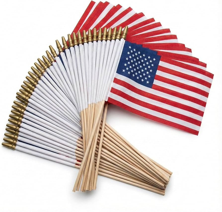 Pack of 100 Mini American Flags - 4x6 Inch Small American Flags on Sticks - Preassembled Handheld... | Amazon (US)