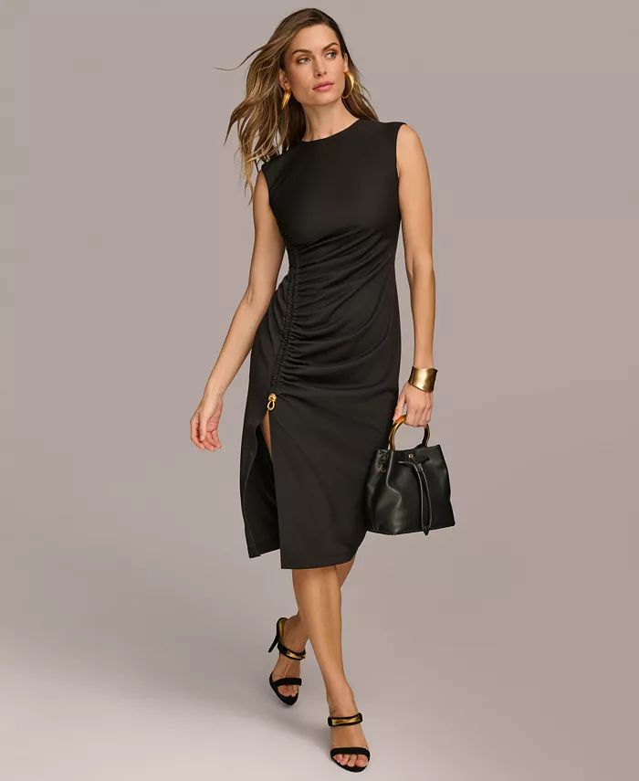 Donna Karan Women's Side-Ruched Cap-Sleeve Dress - Macy's | Macy's