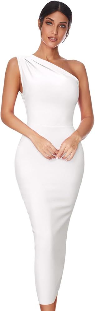 Womens One Shoulder Bodycon Bandage Dress Maxi Long Party Dresses Wedding Guest Dress | Amazon (US)