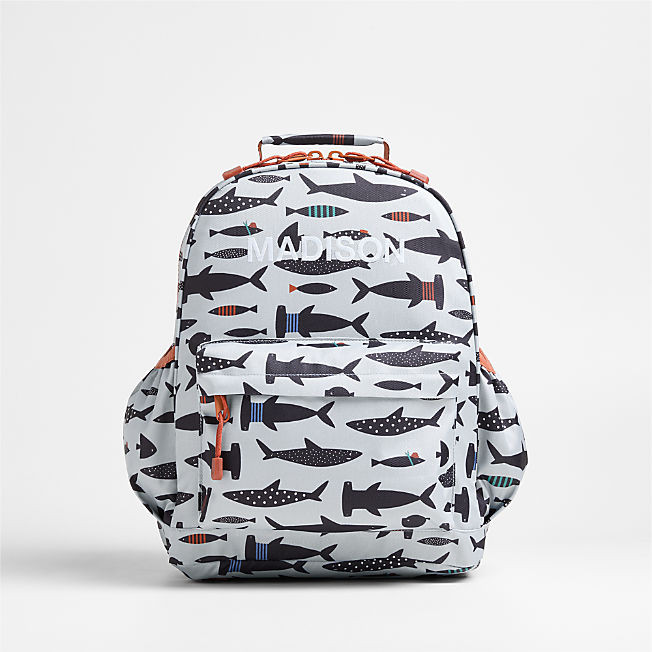 Shark School Medium Kids Backpack with Side Pockets + Reviews | Crate & Kids | Crate & Barrel