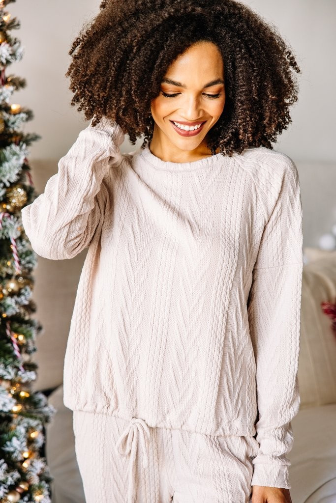 Living The Dream Oatmeal White Cable Knit Pullover | The Mint Julep Boutique