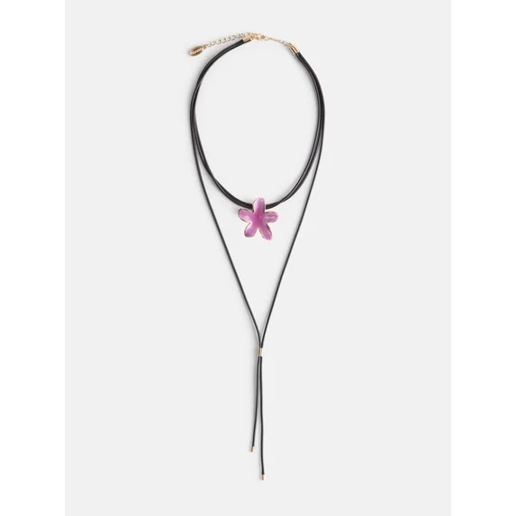 Scoop Women's Gold Tone Floral Lariat Cord Necklace | Walmart (US)